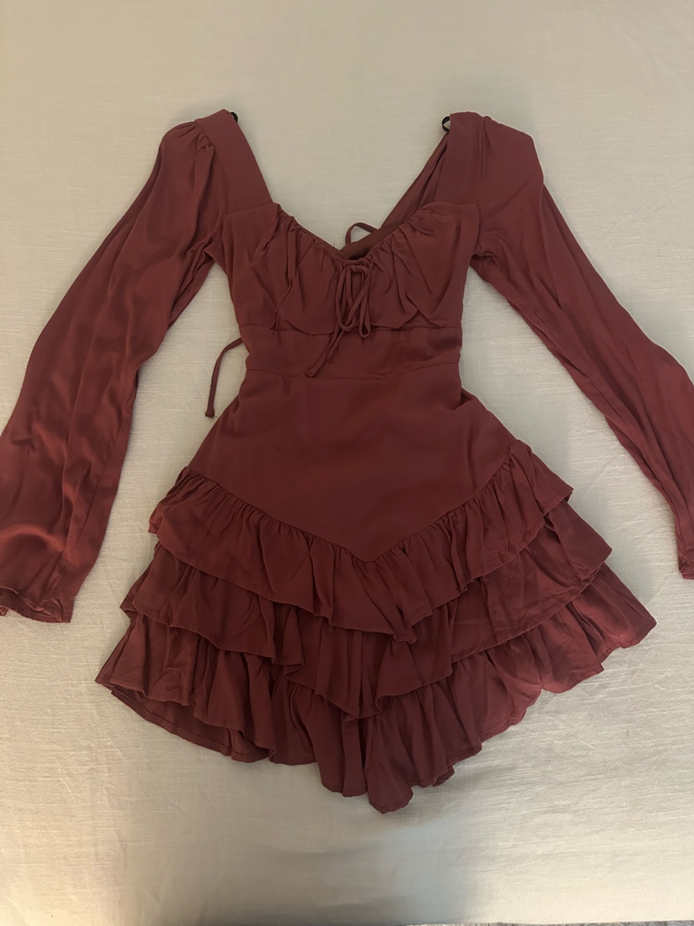 Forever 21 Burgundy Long Sleeve Ruffle Mini Dress